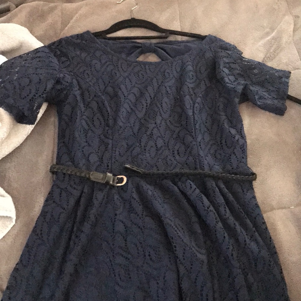 Blue half sleeve lace dress